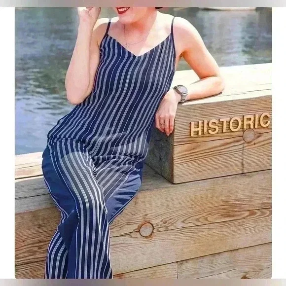 Rag & bone navy logo stripe jumpsuit size 6 - Picture 2 of 7